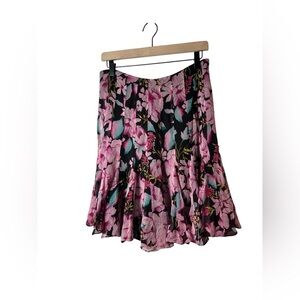 ICE Floral Pleated Skirt Black Pink Size 6